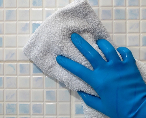 Blue glove with rag