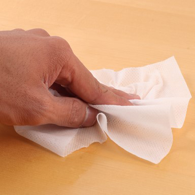 Hand wiping surface with low lint cloth