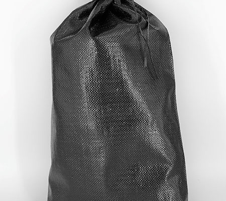 a black woven poly sand bag